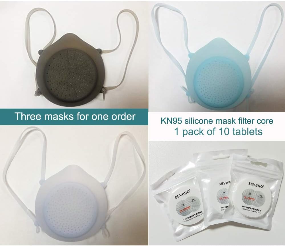 Silicone Protective Mask, Waterproof and Breathable, Tthree Layers of Filter Elements Ensure Better Filtration and Cleaner Oral Air Intake, Reused-3pcs