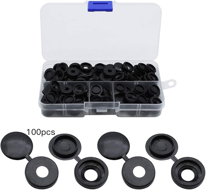 JaneYi (100 Pieces) Black Screw Cap Plastic Hinged Screw Cover Caps
