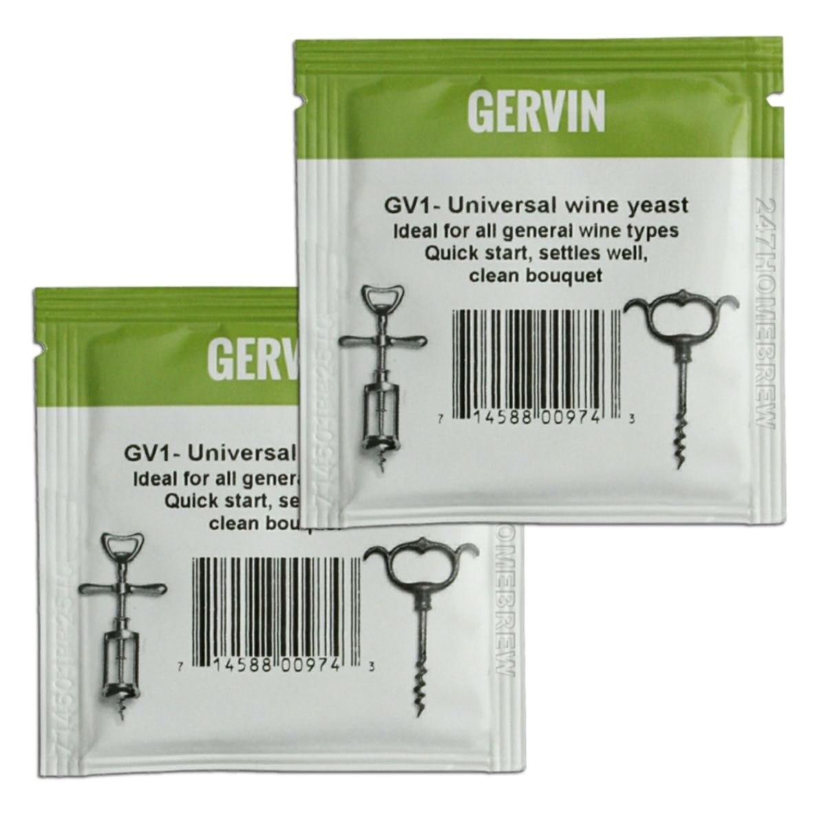 2X Gervin Wine Yeast GV1#1 Green Label General Purpose White & Red 5g 23L