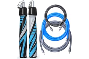 WILLGOO Hererope 3 In 1 Jump Rope for Men & Women, 1/6lb, 1/4lb, 1/2lb Interchangeable Weighted Jump Rope Set with Precision Ball-Bearing, Anti-Slip Leather Grip - Jump Ropes for Fitness, Speed Training, Endurance Building & Total Body Workout