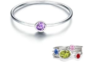 SENPOTLY 925 Sterling Silver Mother Child Birthstone Stackable Rings Set Mother Ring with Birthstone Mother Daughter Family Ring Mother's Day Jewelry Gifts for Wife