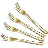 Gold Dessert Forks 4 Pieces, Homquen 6" Modern Design Stainless Steel Tea Fork Set, Small Cake Fork, Fruit Forks Silver For P