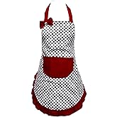 Hyzrz Lovely Lady Dot Flirty Canvas Funny Apron Restaurant Kitchen Aprons for Women Girls with Pocket (Black)