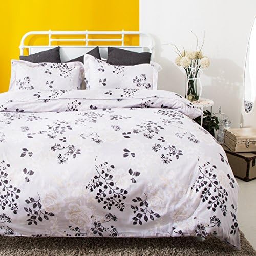 3 Piece Duvet Cover and Pillow Shams Comforter Set, Hypoallergenic Breathable Soft Microfiber Duvet Cover in Black and White with Hidden Zipper and Tieback (Queen)