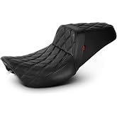 VASTMT One-Piece Driver and Passenger Seat with Diamond Pattern Stitching Fit for Harley Touring Road King 1997-2007 Street Glide 2006-2007 (Black Stitching)