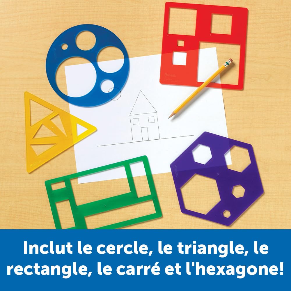 Learning Resources Primary Shapes Template Set - 5 Pieces, Ages 4+ Homeschool and Classroom Supplies, Geometric Shapes, Tracing Helper for Kids