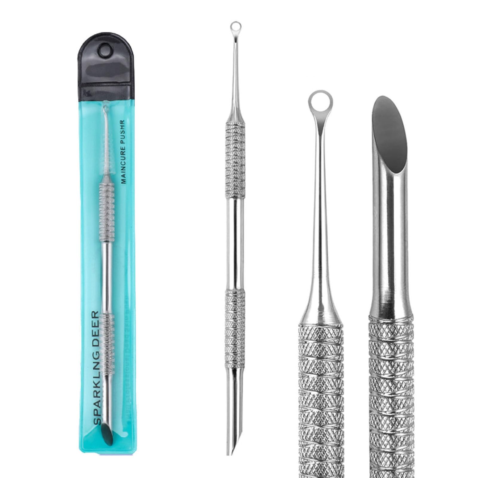 GIONAR 2-in-1 Manicure Cuticle Pusher Tool - Stainless Steel, Loop & Beveled Head, Lifts & Removes Cuticles