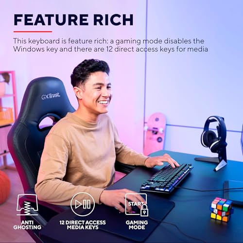 Trust Gaming Tastatur mit TKL-Design GXT 833 Thado - Beleuchtete Tastatur mit Deutsches QWERTZ Layout, Anti-Ghosting, Mehrfarbige LED-Beleuchtung, 12 Media-Tasten, USB Plug & Play, PC/Laptop thumbnail 3