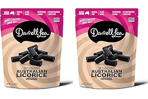 Darrell Lea Soft Australian Licorice, Original Black Flavor, 7 Ounce Bag (2-Pack) | Non-GMO, No Palm Oil, Plant Based, No High Fructose Corn Syrup | Soft & Chewy Licorice Candy, Made in Australia