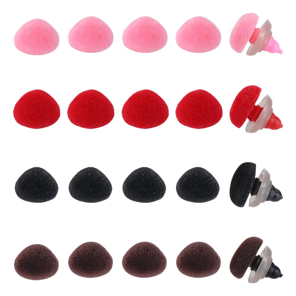 GORGECRAFT 1 Box 40Pcs 4 Colors Plastic Safety Noses Animal Doll Craft Triangle Crochet Dog Teddy Bear Flocking Nose with Washers Dolls Making Supplies for Puppet Plush Stuffed Animals Amigurumi 15mm