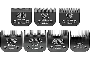 DODAER Black Detachable Pet Dog Grooming Clipper Stainless Steel Blades Set,Compatible with Andis,Oster A5,Wahl KM10 Series Clippers,Cut Length 1/100"(0.25mm) to 1/2"(13mm) ,7 Pack (10+30+40+7FC+5FC+4FC+3FC)