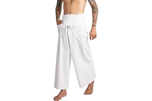 LannaPremium Thai Fisherman Pants - Hakama Pants Adjustable & Stylish for Yoga, Meditation, Dance, Martial Arts & More