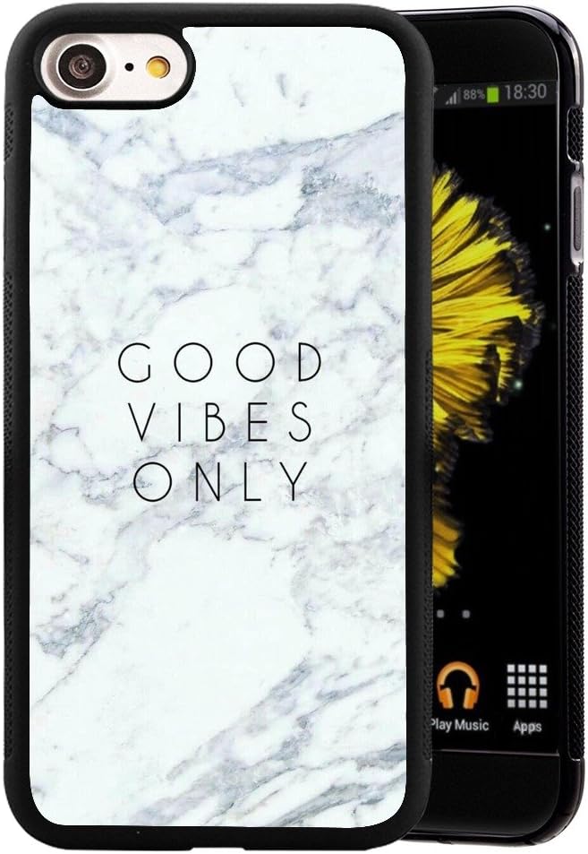 ChyFS Case for iPhone 7 8 SE 2nd Generation Good Vibes Only Marble Phone Case ，PC and TPU Black Protective Case iPhone 7/8/ iPhone SE 2020
