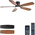 Ayaoty Ceiling Fans with Lights, 52 inch Low Profile Ceiling Fan with Light and Remote Control, Flush Mount, LED Dimmable DC Reversible Modern Ceiling Fan for Bedroom