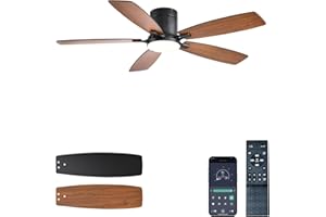 Ayaoty Ceiling Fans with Lights, 52 inch Low Profile Ceiling Fan with Light and Remote Control, Flush Mount, LED Dimmable DC Reversible Modern Ceiling Fan for Bedroom