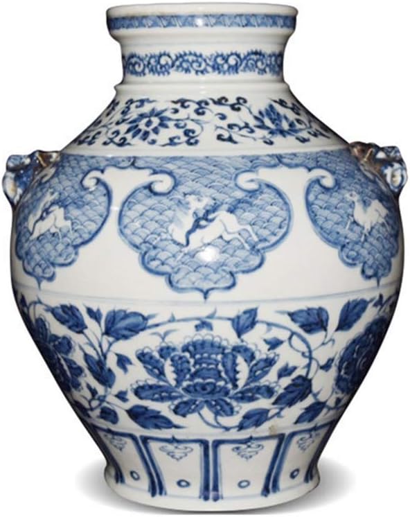 FFUSHAN Oriental Furniture 15in classic blue-and-white porcelain bottle ceramic crafts ornaments Chinese style