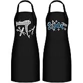 Coume 2 Pcs Hair Stylist Apron Hairstylist Salon Apron with Rhinestone Tools 3 Pockets Waterproof Hairdresser Barber