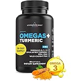 Livingood Daily Omega 3 6 9 Plus Turmeric Curcumin - Omega 3 Supplement (EPA & DHA) - Supports Heart Health - Supplements - 60 Softgels