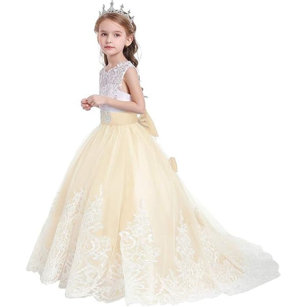 Gold Lace Flower Girl Dress - Beaded Pageant Gown For Weddings, First Communion & Special Occasions - View #2