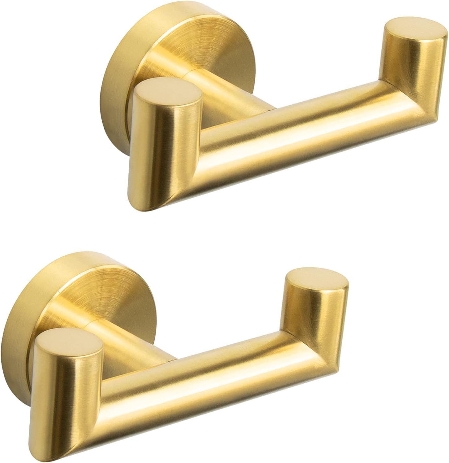 QNIIAED 2 Pcs Double Door Hooks，Bathroom Towel Hooks Screw in SUS 304 Stainless Steel Heavy Duty Robe Coat Hooks Wall Mounted for Bedroom or Kitchen(Brushed Brass Gold)