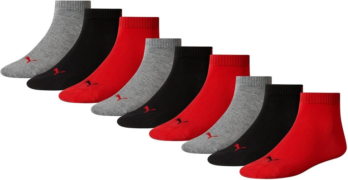 PUMA Unisex Quarter Socks Sports Socks Pack of 9 Black/Red 23235/38