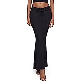 INLYRIC Women's High Waist Long Maxi Skirts Floor Length Stretchy Fitted Ruched Lounge Skirt
