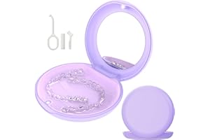 VCAREU Retainer Case with Mirror, Compatible with Invisalign, Cute Slim Orthodontic Aligner Case with Silicone Pad, Mouth Guard Box with Retainer Removal Tool, Chewy and Brush, Purple
