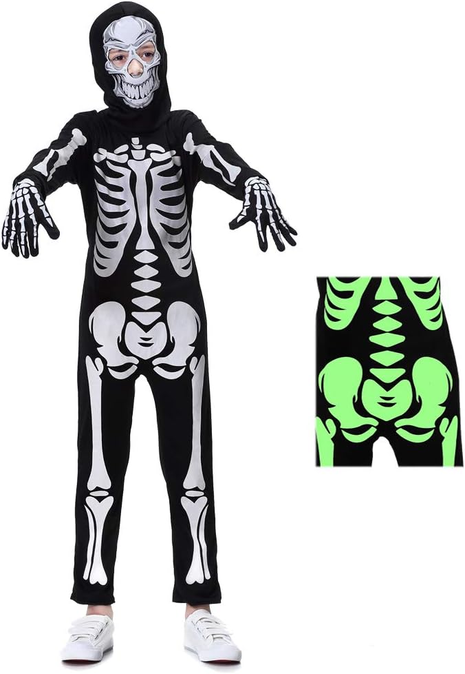 yolsunSkeleton Costume for Kids, Glow in The Dark, Halloween Fearsome Costume