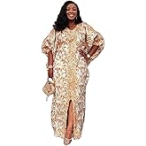 HD Women's Sequin African Bubu Dress Front Slit Stylish Plus Size Gown