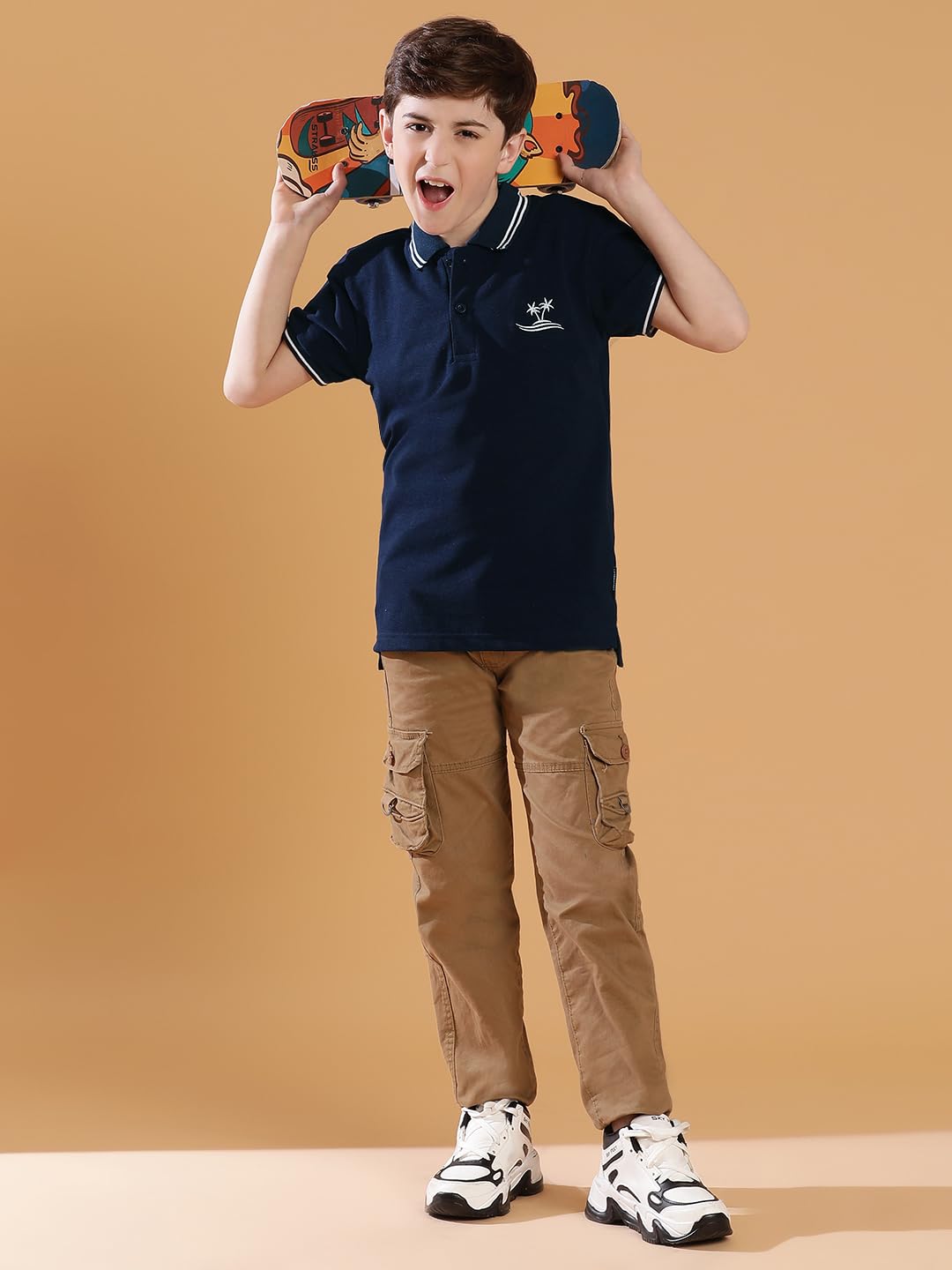 Lil Tomatoes Boys Short Sleeve Solid Cotton Cotton Polo T-Shirt, Navy, 9-10 Years 4