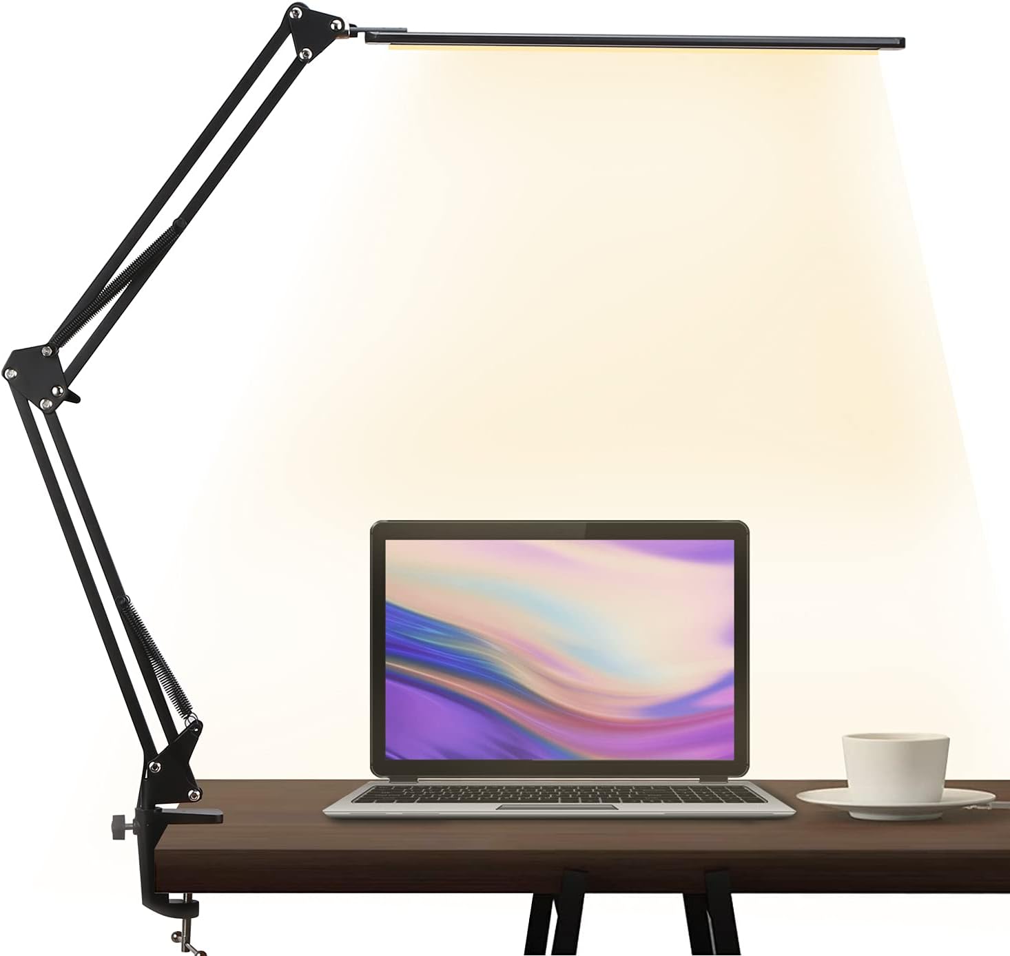 LED Desk Lamp, Adjustable Swing Arm Table Lamp with Clamp, Eye-Caring Architect Desk Light, Dimmable Lamp for Home Office with USB, 3 Lighting Modes with 10 Brightness Levels, 12W - - 