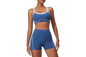 QBGJTD Two Piece Women Workout Sets Color Block Sports Bra and Scrunch Butt Lifting Shorts Gym Yoga Active Wear Outfits