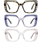 ICARA 3 Pack Oversized Square Reading Glasses for Women Fashion Oprah Style Blue Light Blocking Computer readers