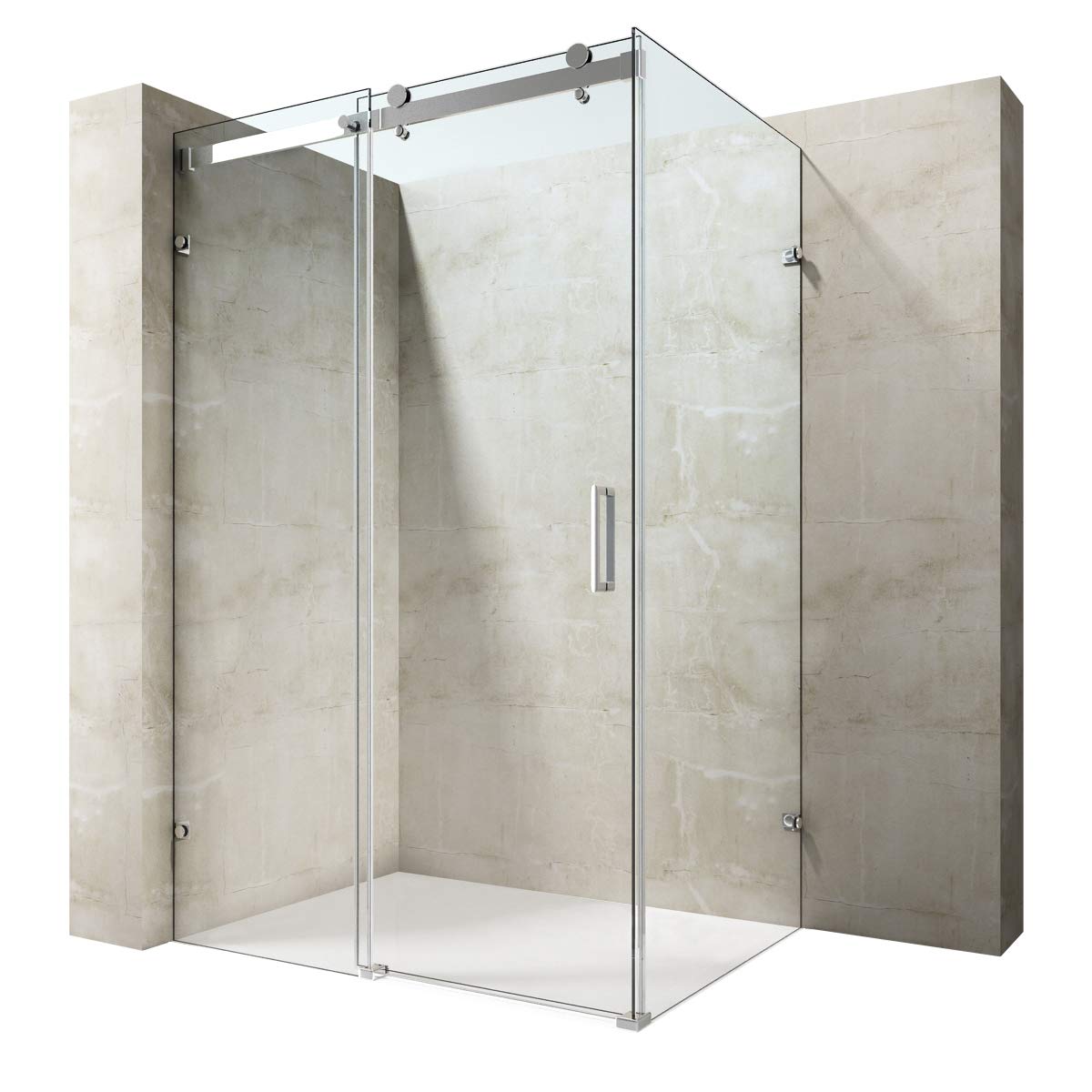 Durovin Bathrooms L Shape Rectangular Frameless Shower Enclosure Sliding Door 8mm Safety