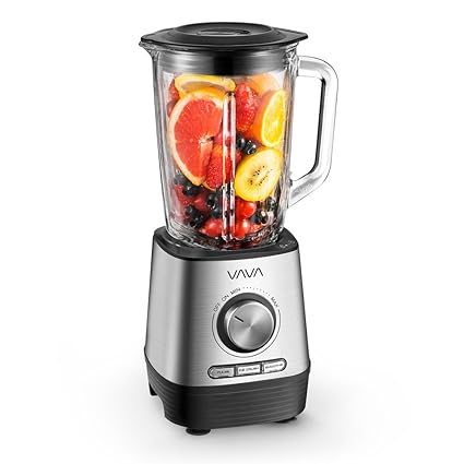 Standmixer VAVA Smoothiemaker 1000W, 1,5 L Glasbehälter, Blender Mixer 6-Fach Edelstahlmesser BPA-frei, Power Mixer Zerkleine