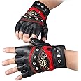 Mangdunt Studded Gloves Steampunk Gothic Gloves Punk Costume Rivet Motorcycle Car Driving Gloves Captain Fingerless Mittens 80s Rocker Costume Accessory Black