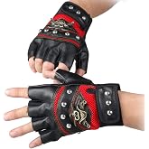 Mangdunt Studded Gloves Steampunk Gothic Punk Costume Rivet Motorcycle Car Driving Gloves Captain Fingerless Mittens 80s Rocker Costume Accessory
