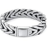 BIYONGDE Mens Premium Foxtail Link Chain Bracelet, Stainless Steel Sleek Chunky V Shape Wide Link Chain Bracelet for Men, Heavy and Massive, Classic and Urban Style