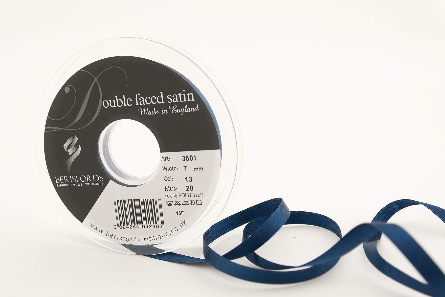 Berisfords Double Satin Ribbon, Navy, 7 mm — image 1