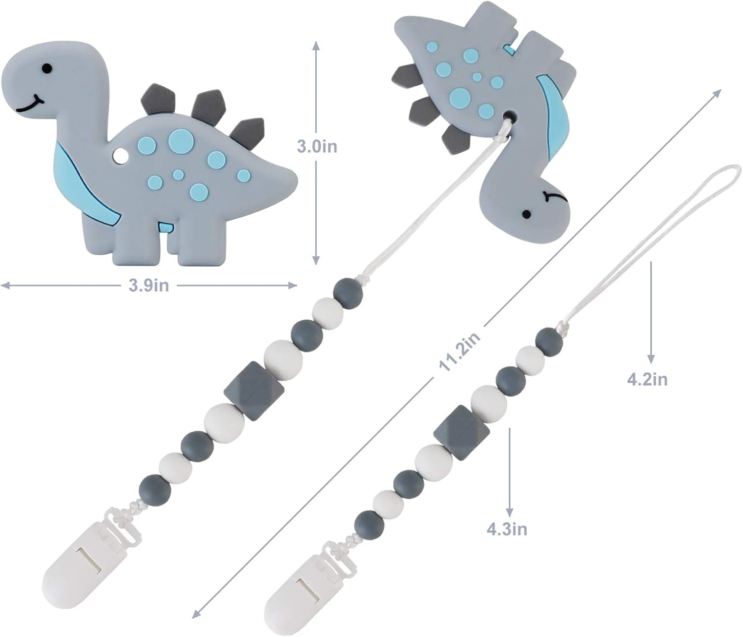 Slotic Baby Teething Toys, Dinosaur Teether Pain Relief Toy with Pacifier Clip Holder Set for Newborn Babies, Freezer Safe Neutral Shower Gift, Soft & Textured Stocking Stuffers for Boy and Girl : Baby