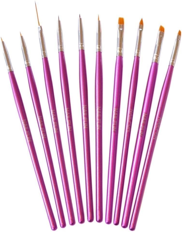 NAILFUNSet of 10 Metallic Pink Nail Art Brushes