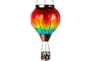 VEWOSTAR Solar Lanterns Outdoor Hot Air Balloon Lantern with Flame Glass Solar Lights Outdoor Solar Lanterns Hanging Solar Lantern Waterproof Led Lamp for Yard Garden Decor