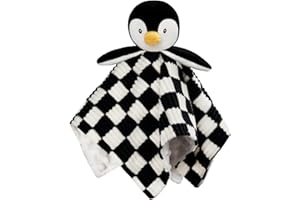 BEILIMU Baby Lovey Blanket for Boys Girls Super Soft Checkerboard Gingham with Minky Dot Fabric Backing Penguin Stuffed Animal Lovely Snuggle Toy Black 14 Inch