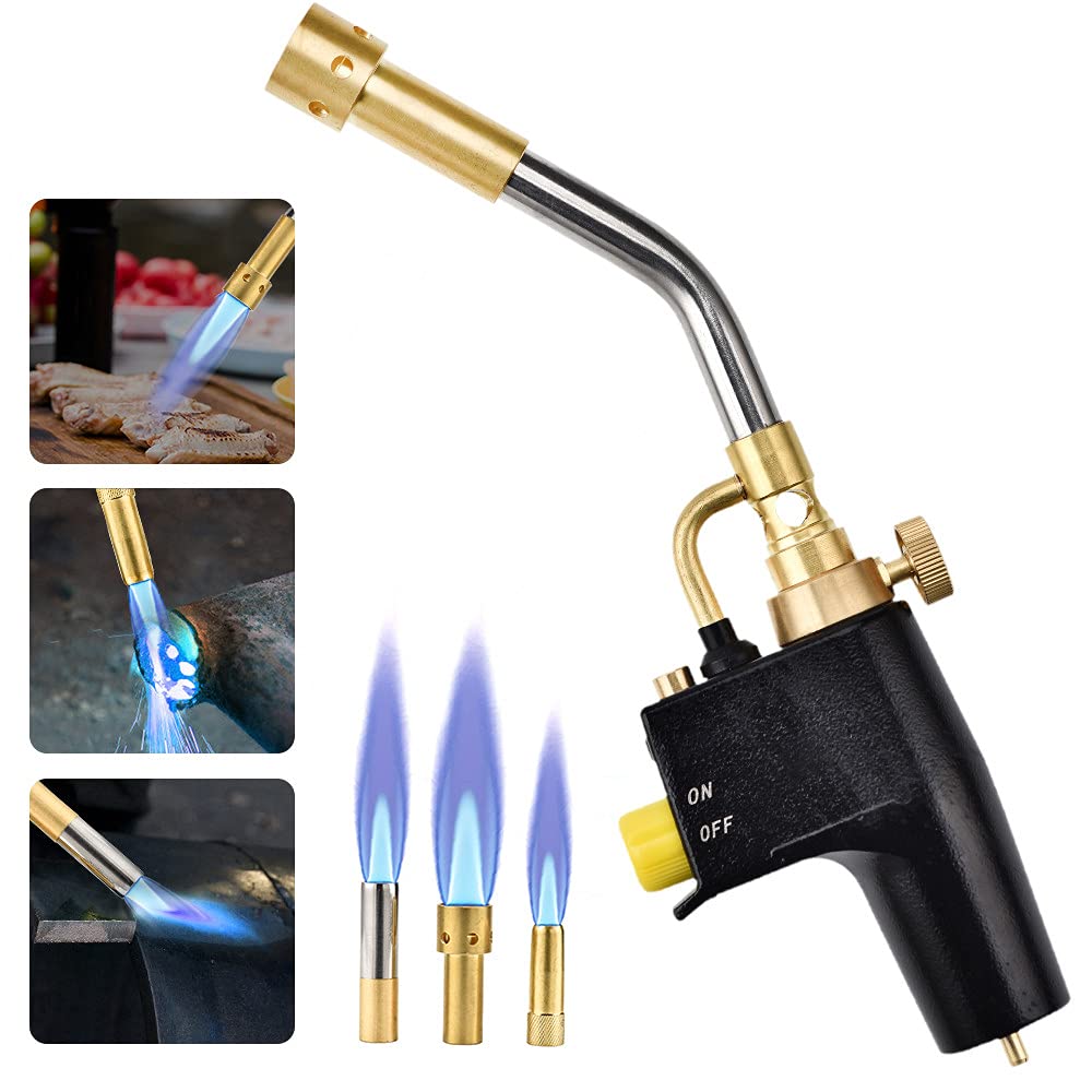 InLoveArts Heat Propane mapp Torch 3 Replaceable Nozzles Multi Purpose High Intensity Trigger Start Torch,Multifunction High Intensity Trigger with 3 Nozzles/Tips CGA 600, Gas Cylinders not Included