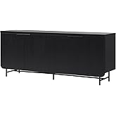 Walker Edison Modern Reema Scandinavian Fluted 4-Door Kitchen Storage Sideboard Buffet Cabinet Console, 69 Inch, Black