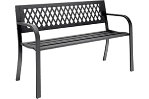MAKE CHANGES Outdoor Bench, Garden Patio Park Entryway Metal Bench with Comfortable Backrest, Sturdy Heavy Duty Loveseat Front Porch Backyard Lawn Furniture for Outside