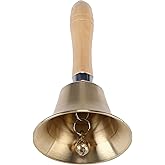 Extra Loud Solid Brass Hand Call Bell with Wooden Handle
