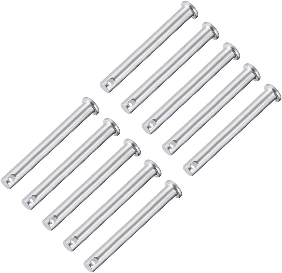 sourcing map Single Hole Clevis Pins,8mm x 90mm Flat Head Zinc-Plating Steel 10 Pcs, Silver