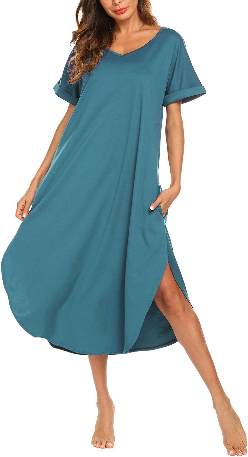 AVIIERNightgowns for Women Cotton Night Shirt Sleepwear Ladies Soft Loungewear with Pockets S-XXL