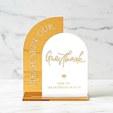Acrylic Wedding Signs,Gold Mirror and White Combination Arch Wedding Reception Signage,In Loving Memory,Gifts and Cards,Guest Book,Favor,Wedding Ceremony and Paty Table Signs Decor (please sign our guestbook)